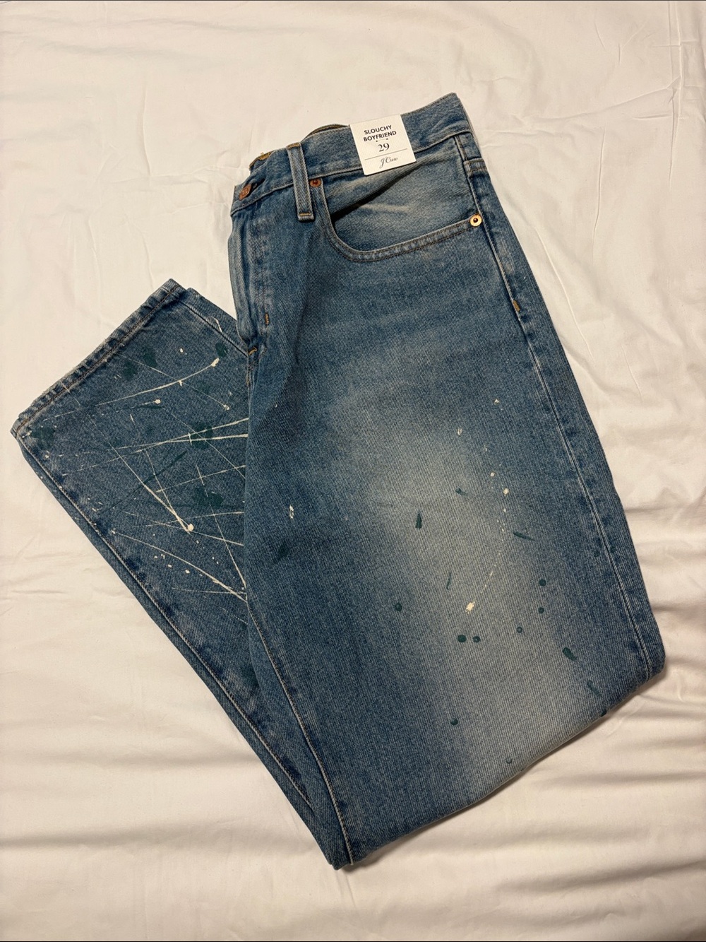 NWT J. Crew Slouchy Boyfriend Jeans Sz 29 In Paint Chip Wash